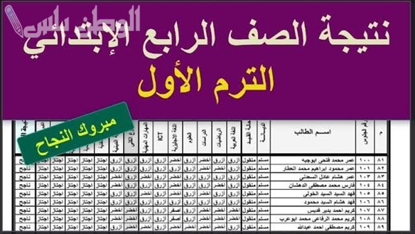 نتيجة الصف الرابع الابتدائي