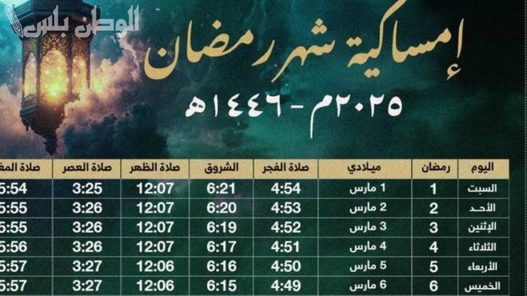 إمساكية رمضان 2025 في سلطنة عمان.. مواعيد الصلاة والافطار والسحور في جميع المدن