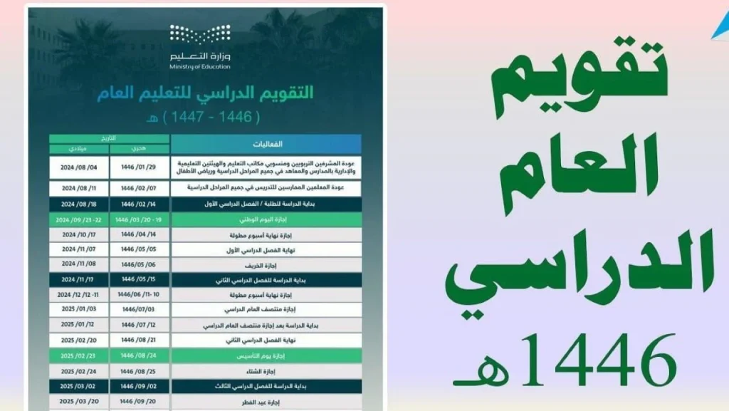 التقويم الدراسي الدراسي للفصل