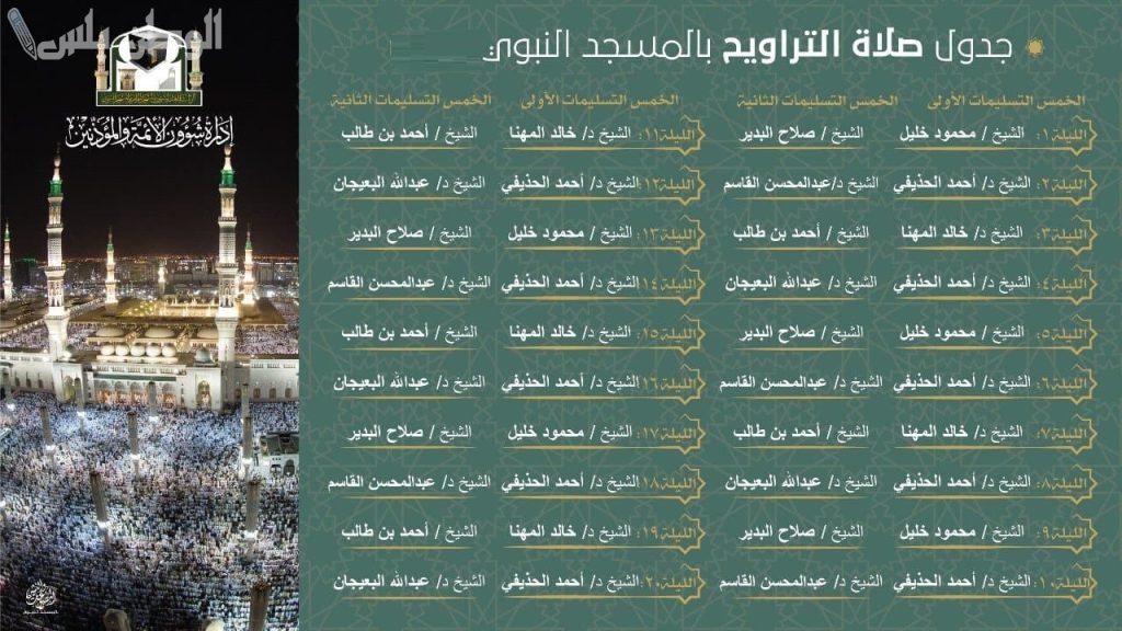 جدول أئمة المسجد النبوي