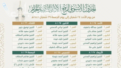 جدول مؤذني هذا الاسبوع