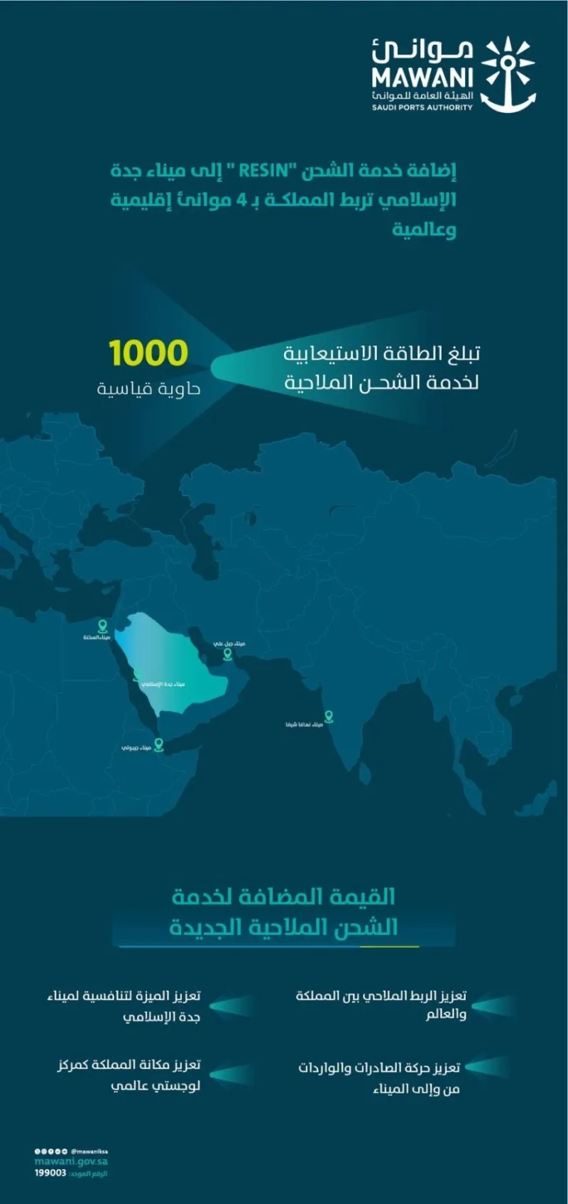 إضافة جديدة: خدمة الشحن "RESIN" تصل إلى ميناء جدة الإسلامي