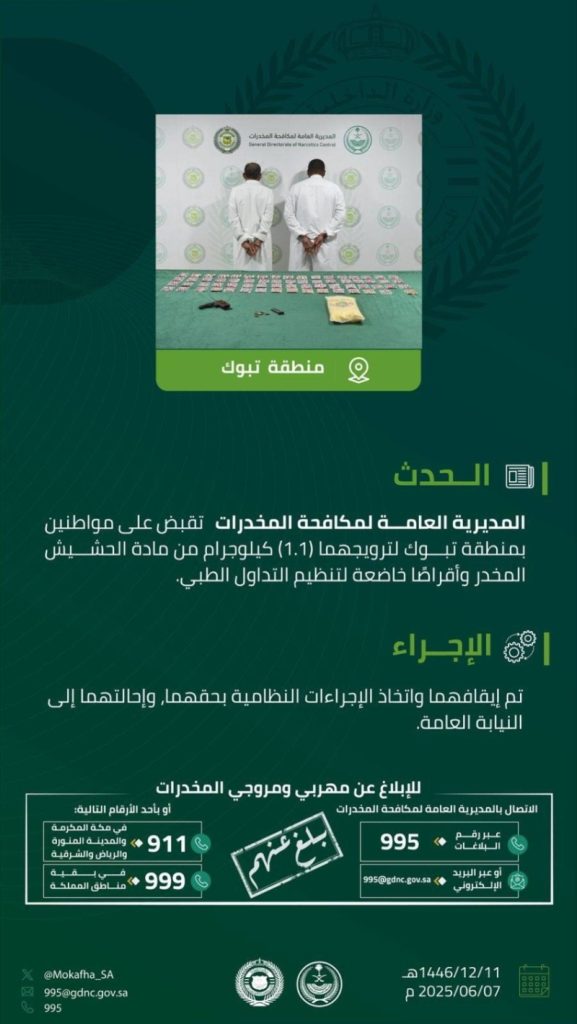 اعتقال شخصين في تبوك