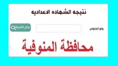 نتيجة الشهادة الإعدادية محافظة المنوفية 2025