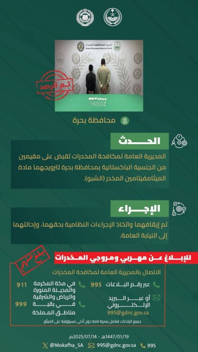 اعتقال مقيمين بتهمة ترويج “الشبو” في بحرة