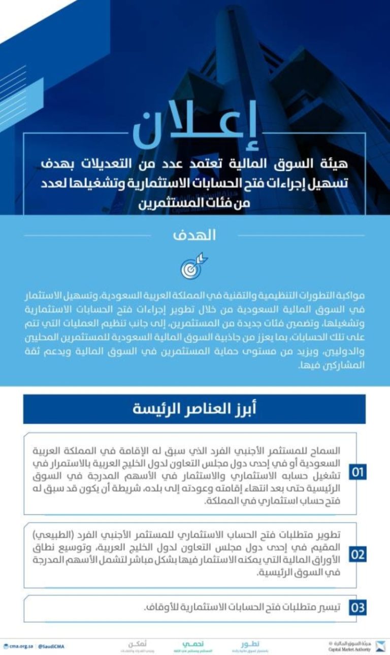 اعتماد تعديلات جديدة في السوق المالية لتسهيل فتح الحسابات الاستثمارية للمستثمرين