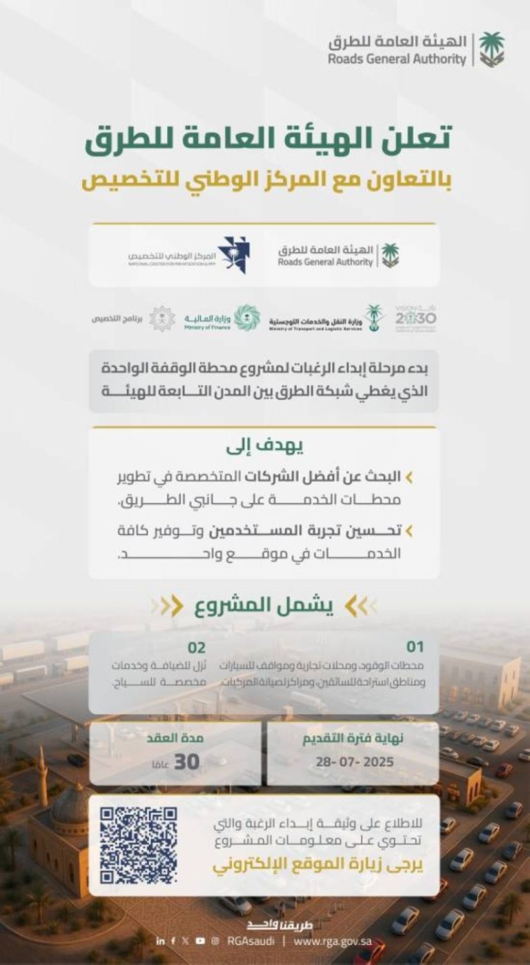 بدء مرحلة إبداء الرغبات لمشروع محطة الوقفة الواحدة بالتعاون مع المركز الوطني للتخصيص