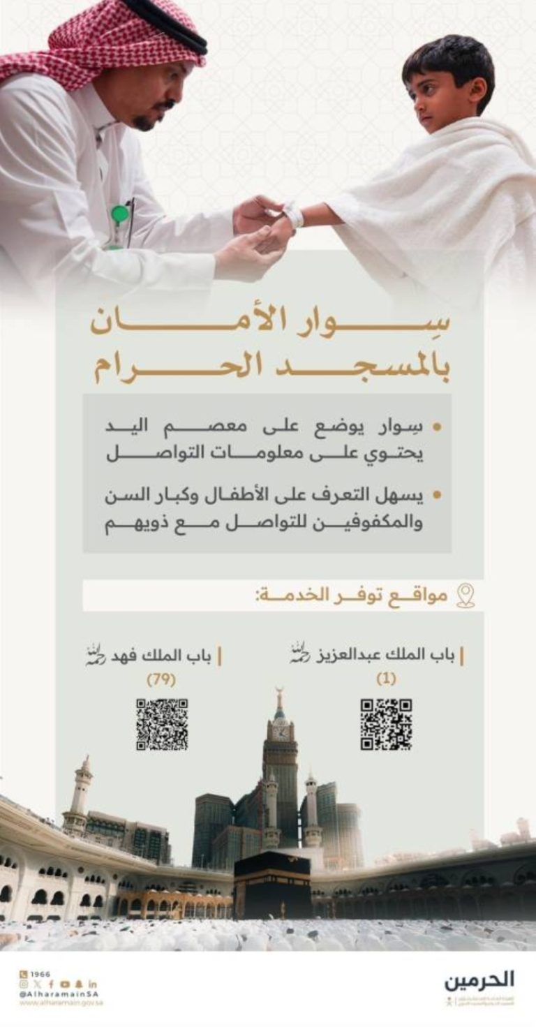 تقنية ذكية” لحماية الأطفال وكبار السن في المسجد الحرام عبر “سوار الأمان