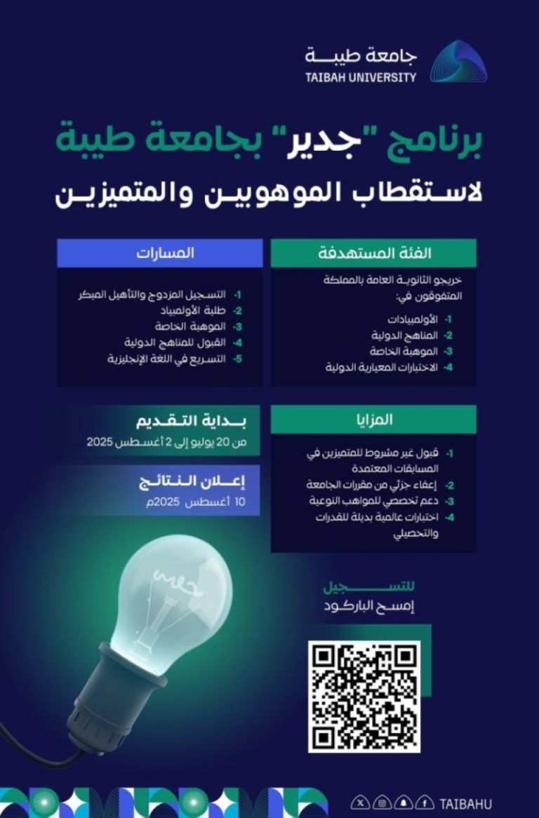 جامعة طيبة تطلق التسجيل في برنامج “جدير”