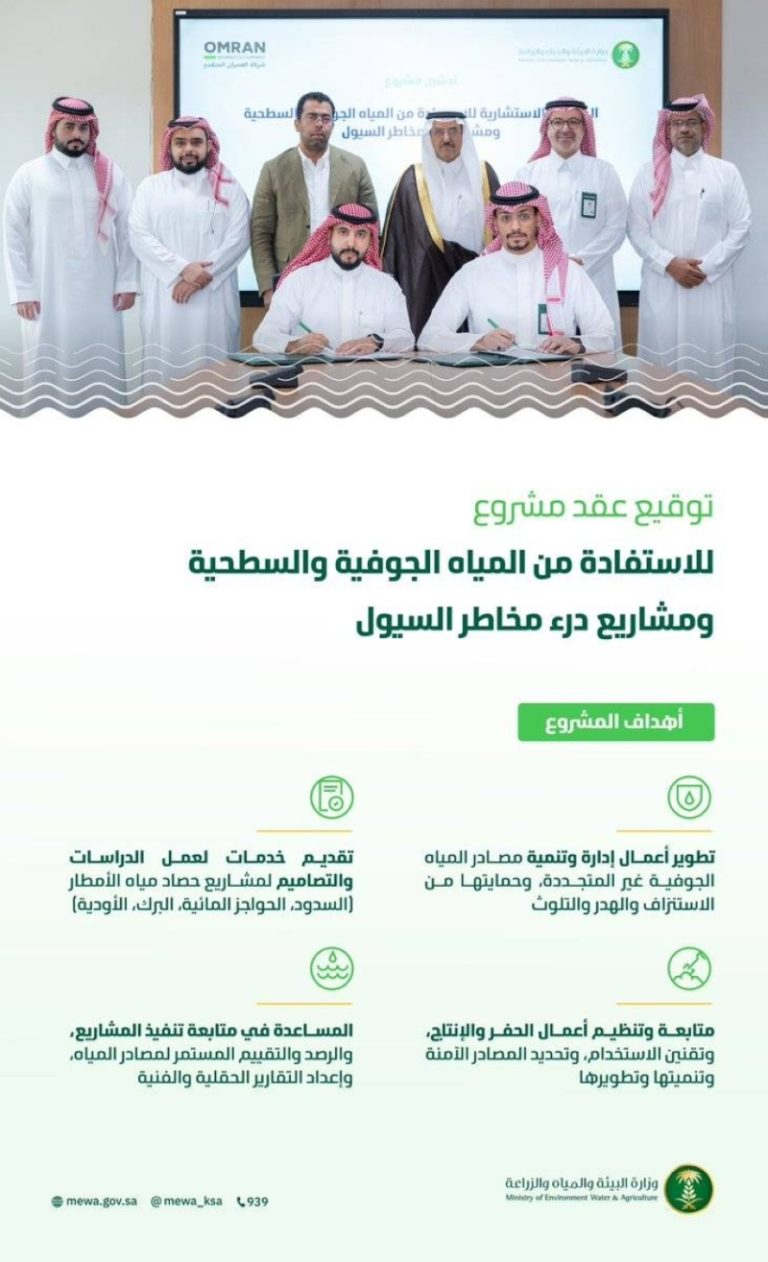 عقد جديد يعزز الاستفادة من المياه الجوفية والسطحية لمواجهة مخاطر السيول