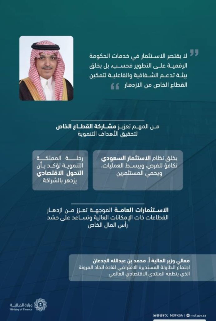 مشاركة وزير المالية في اجتماع الطاولة المستديرة لقادة اتحاد المرونة بالمنتدى الاقتصادي العالمي