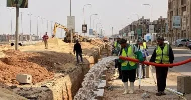 انتهاء مد خطوط المياه لمحور الشركات في حدائق أكتوبر