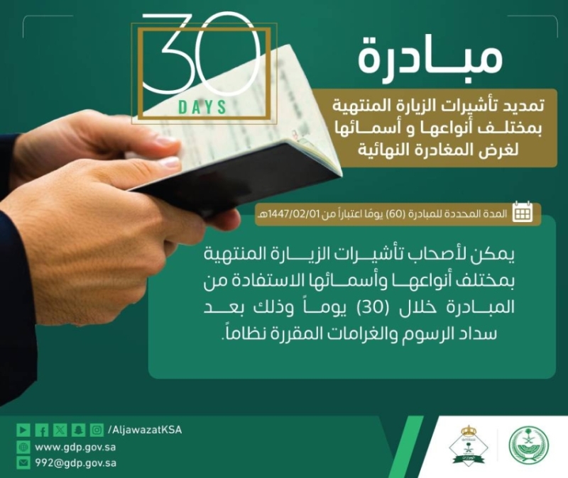 مبادرة التمديد تشمل تأشيرات الزيارة جميعها من الجوازات